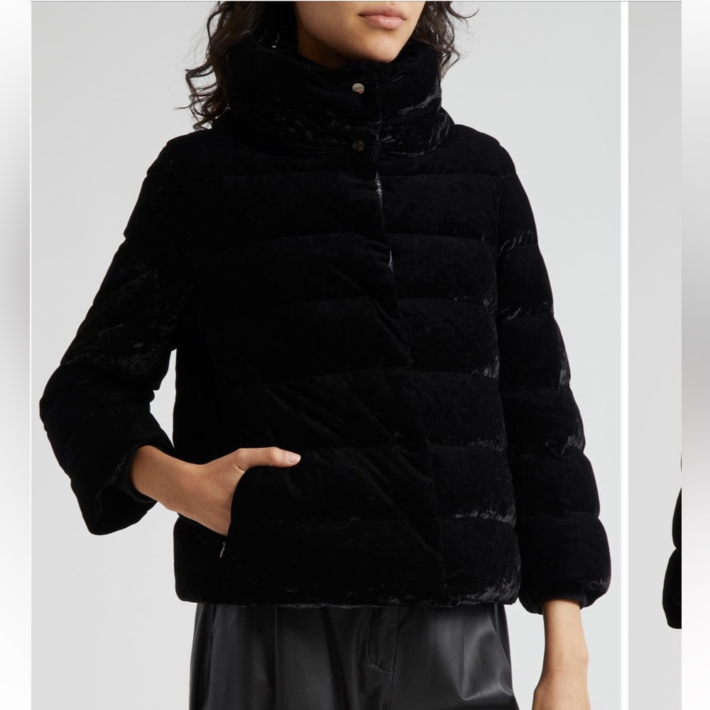 Herno A-line Black Marble Velvet  Down Jacket  Size 14 Italian 50 New Women